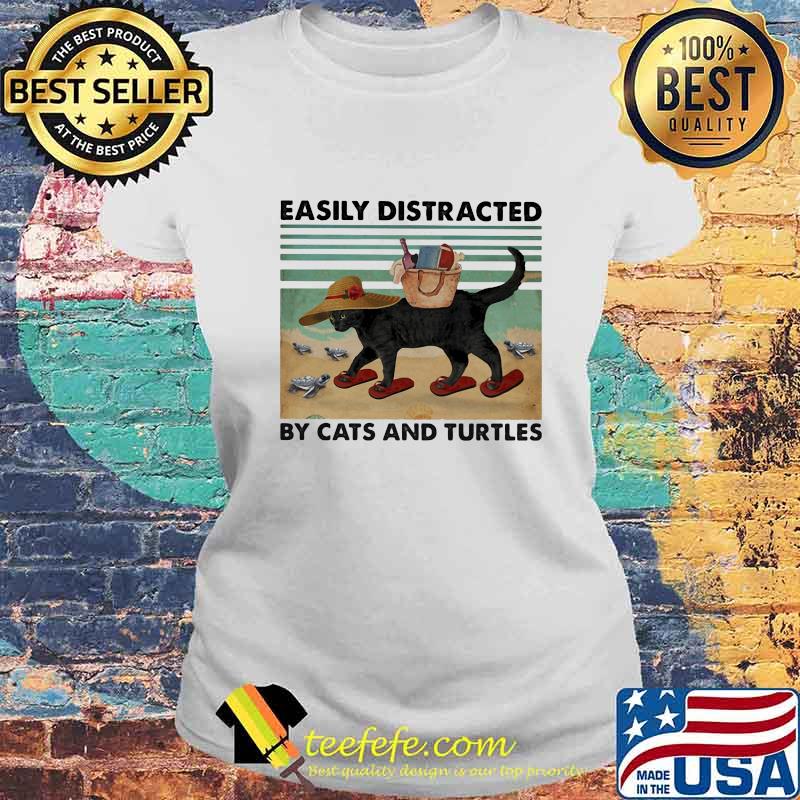Black Cat Easily distracted by cats and turtles Vintage retro s Laides tee Black Cat Easily distracted by cats and turtles Vintage retro s Laides tee