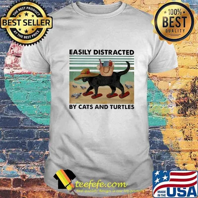 Black Cat Easily distracted by cats and turtles Vintage retro shirt