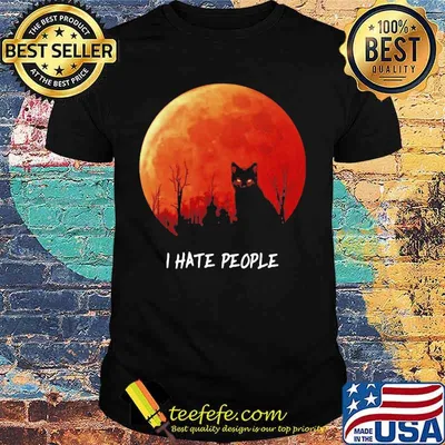 Black cat I hate people sunset shirt