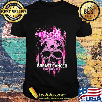 BREAST CANCER AWARENESS SKULL GIRL AMERICAN FLAG SHIRT