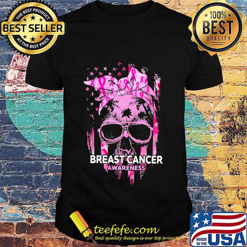 BREAST CANCER AWARENESS SKULL GIRL AMERICAN FLAG SHIRT
