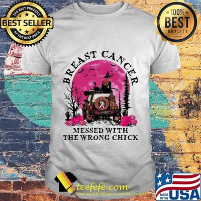 BREAST CANCER MESSSED WITH THE WRONG CHICK CAMPING WITCH PUMPKIN SUNSET HALLOWEEN SHIRT