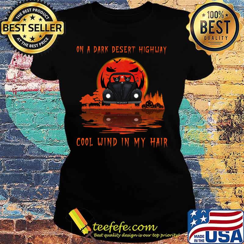 Cat driving car on a dark desert highway cool wind in my hair moon s Ladies tee Cat driving car on a dark desert highway cool wind in my hair moon s Ladies tee