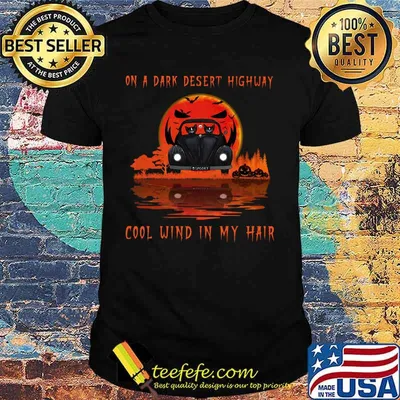 Cat driving car on a dark desert highway cool wind in my hair moon shirt