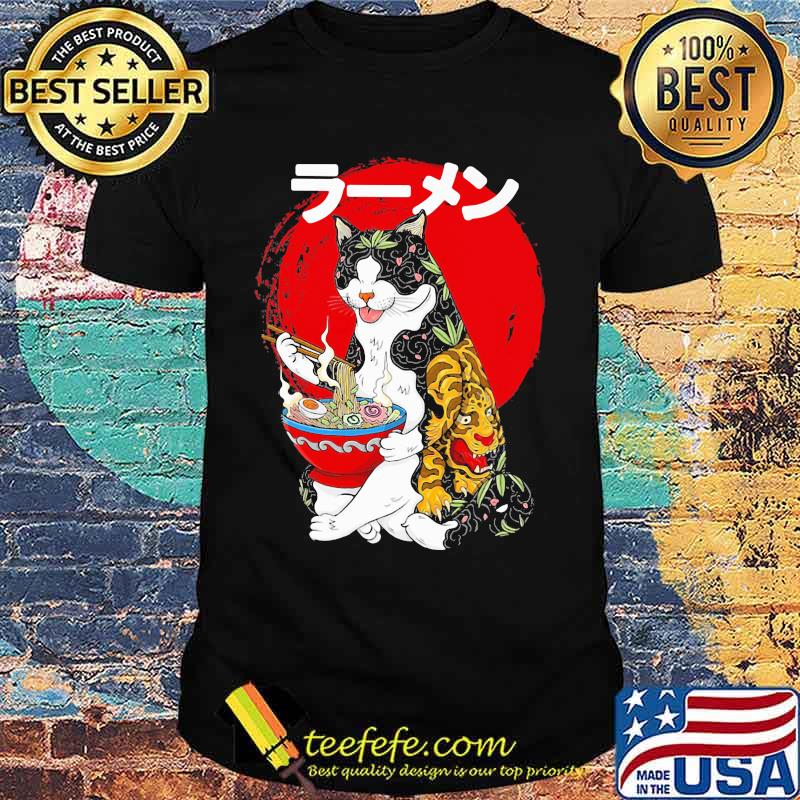 Cat eating sushi tattoo japanese sunset shirt