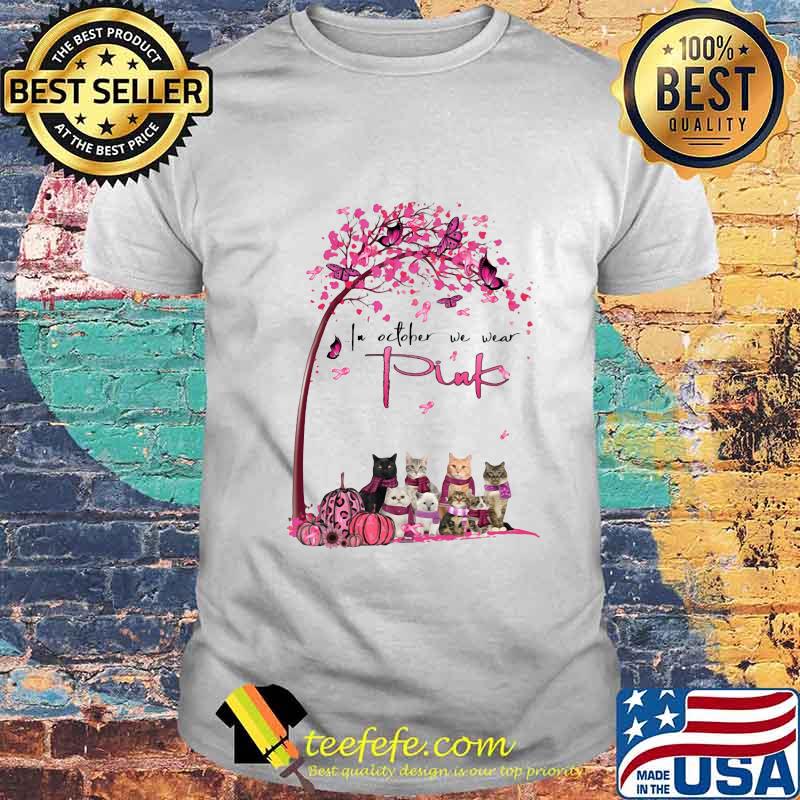 Cats in october we wear pink leaves tree shirt Cats in october we wear pink leaves tree shirt