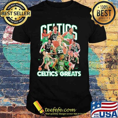 Celtics greatest players in baseball shirt