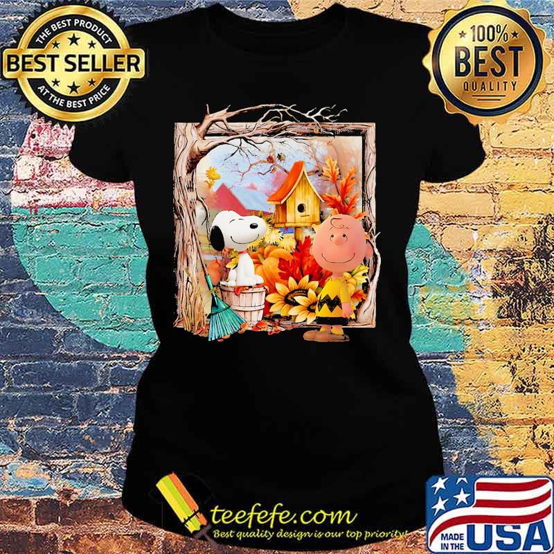 Charlie brown and snoopy fall maple leaves sunflowers s Ladies tee Charlie brown and snoopy fall maple leaves sunflowers s Ladies tee