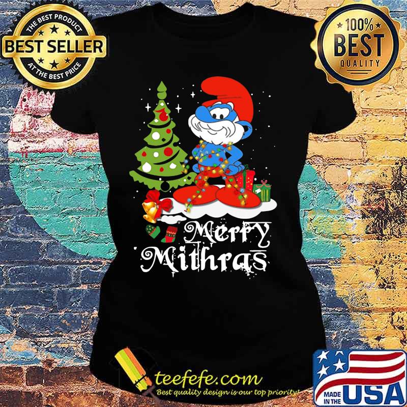 Christmas the smurfs merry mithras s Ladies tee Christmas the smurfs merry mithras s Ladies tee