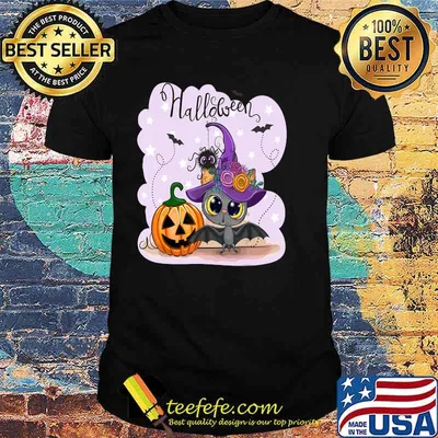 Cute Halloween with a Pumpkin and a Bat T-Shirt
