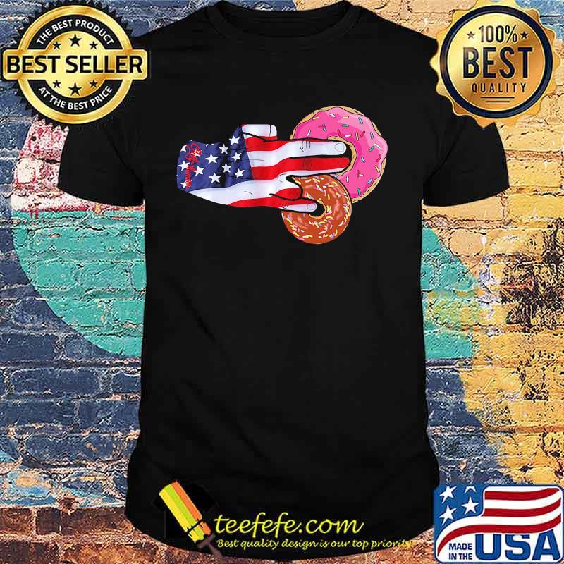 Donuts Hand American Flag Independence Day Shirt