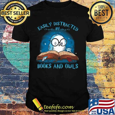 Easily distracted by books and owl shirt