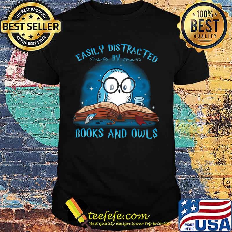Easily distracted by books and owl shirt