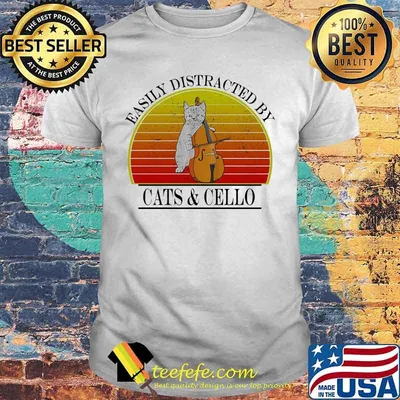 Easily distracted by Cats and Cello Vintage retro shirt
