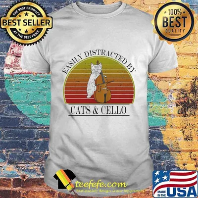 Easily distracted by cats and cello vintage retro white shirt