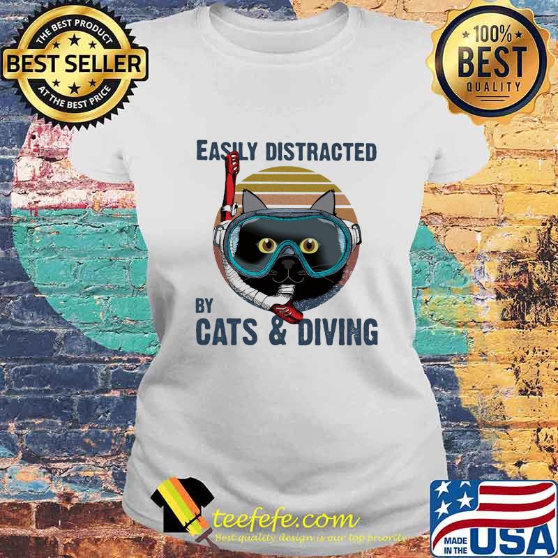 Easily distracted by cats and scuba diving vintage retro s Laides tee Easily distracted by cats and scuba diving vintage retro s Laides tee