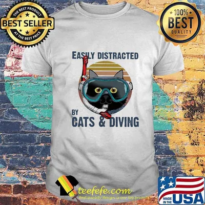 Easily distracted by cats and scuba diving vintage retro shirt