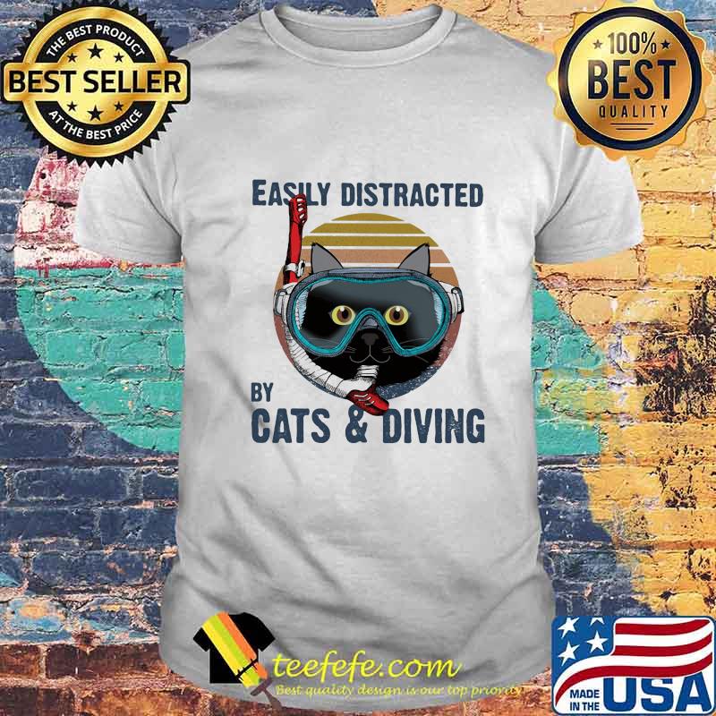 Easily distracted by cats and scuba diving vintage retro shirt