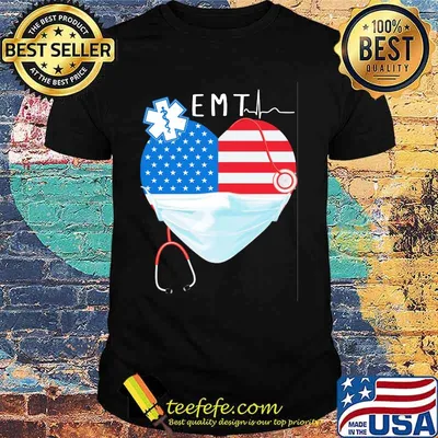 EMT America Flag Heart Face Mask Independence Day Shirt