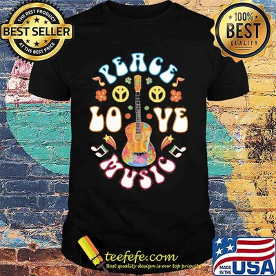 Flower guitar peace love music hippie shirt