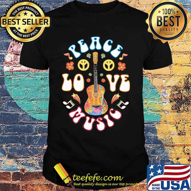 Flower guitar peace love music hippie shirt