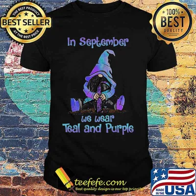 Gnomes hug cancer awareness in september we wear teal and purple shirt