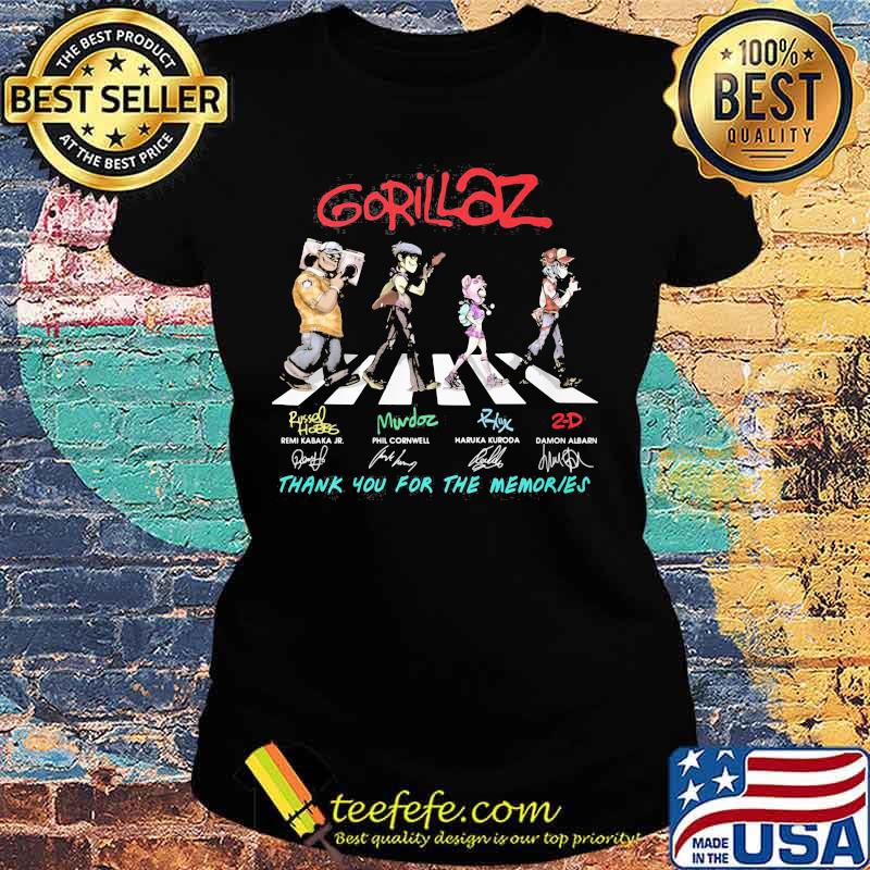 Gorillaz crossing the line thank you for the memories signatures s Ladies tee Gorillaz crossing the line thank you for the memories signatures s Ladies tee