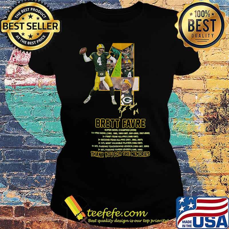 Green bay packers 4 brett favre thank you for the memories signature s Ladies tee Green bay packers 4 brett favre thank you for the memories signature s Ladies tee