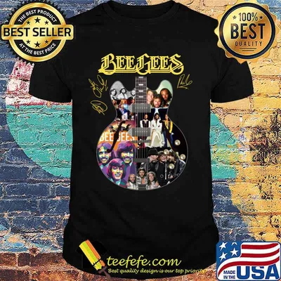 Guitar bee gees band members signatures shirt
