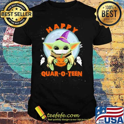 Halloween baby yoda mask hug pumpkin happy quar-o-teen shirt