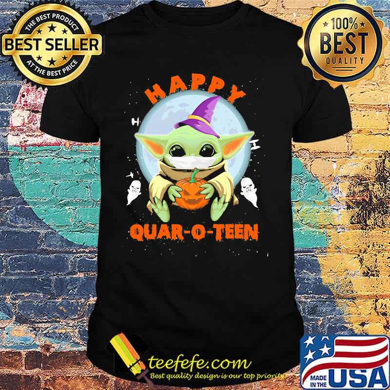 Halloween baby yoda mask hug pumpkin happy quar-o-teen shirt