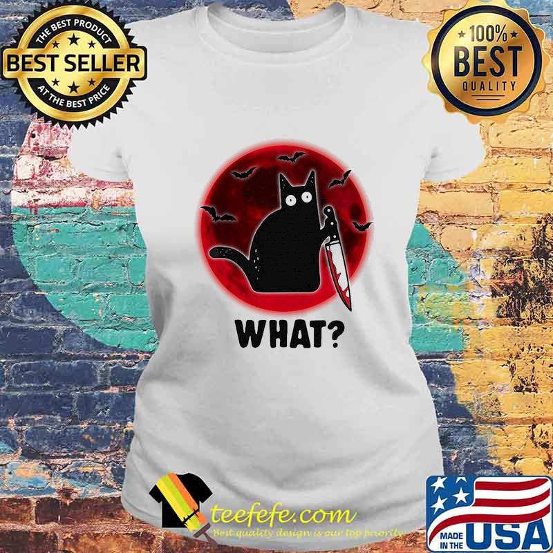 Halloween black cat holding knife what sunset s Laides tee Halloween black cat holding knife what sunset s Laides tee