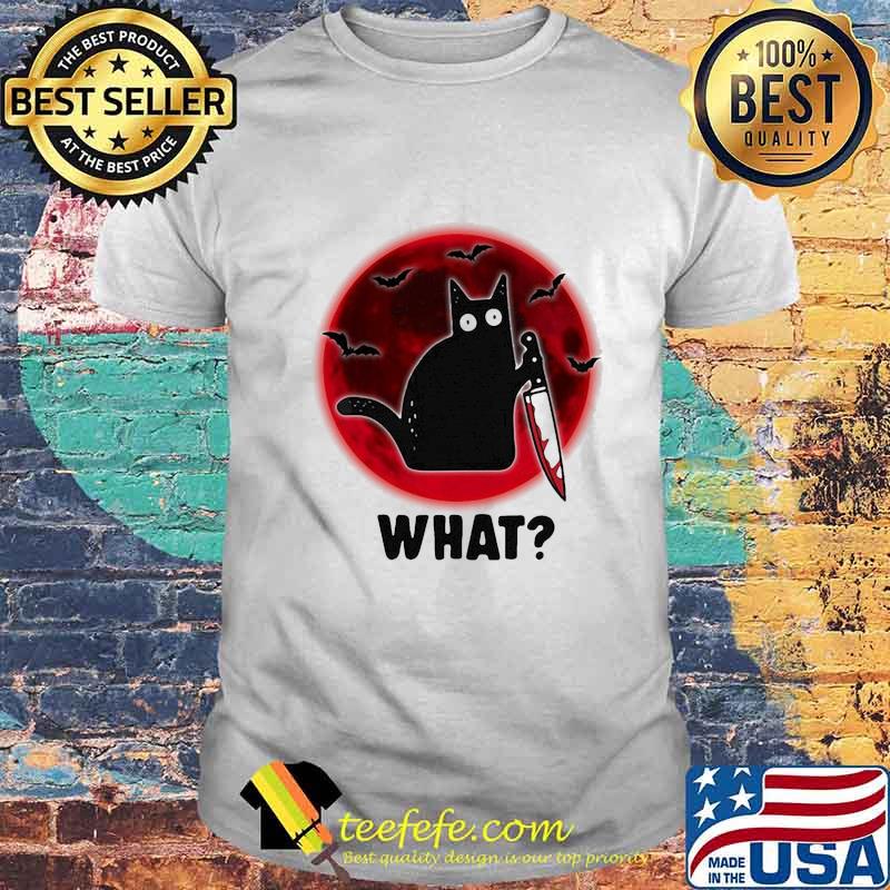 Halloween black cat holding knife what sunset shirt
