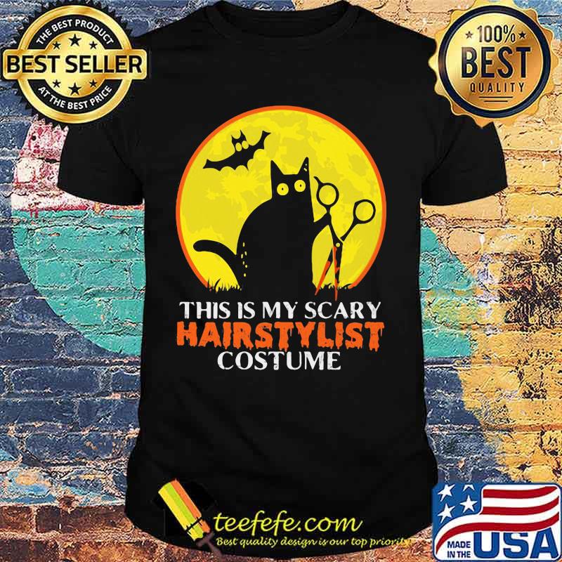 Halloween black cat this is my scary hairstylist costume sunset shirt