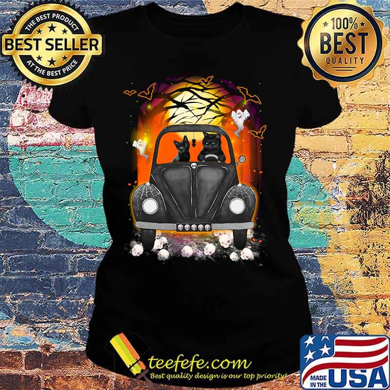 Halloween cats driving car skulls bat s Ladies tee Halloween cats driving car skulls bat s Ladies tee