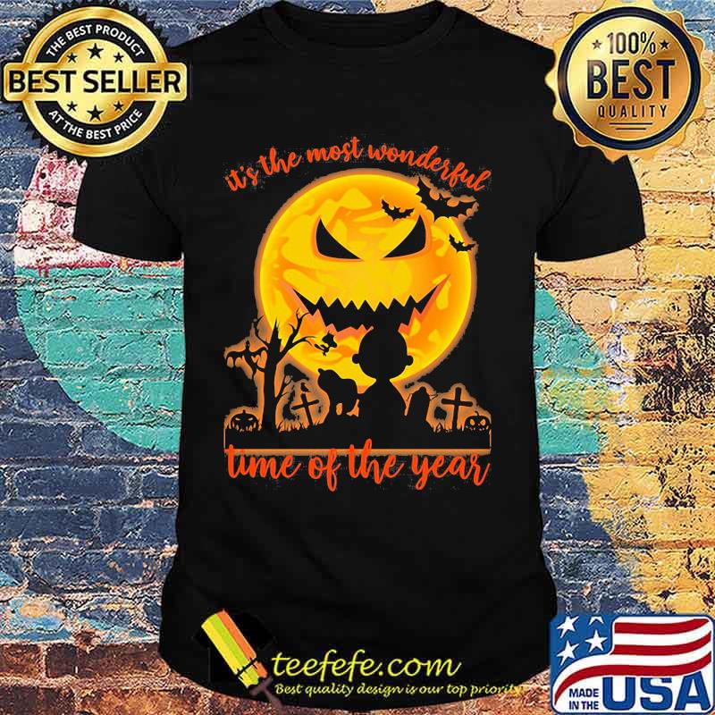 Halloween charlie brown and snoopy it's the most wonderful time of the year moon shirt