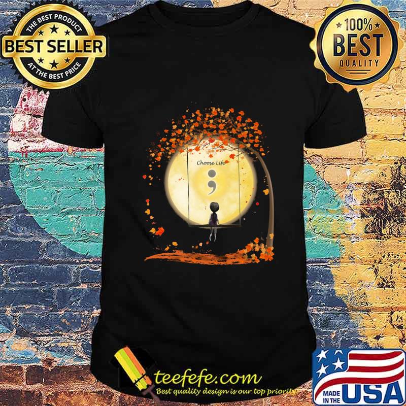 Halloween choose life girl leaves tree moon shirt