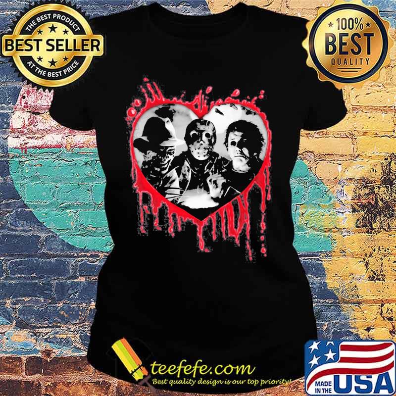 Halloween freddy krueger jason voorhees and michael myers heart s Ladies tee Halloween freddy krueger jason voorhees and michael myers heart s Ladies tee