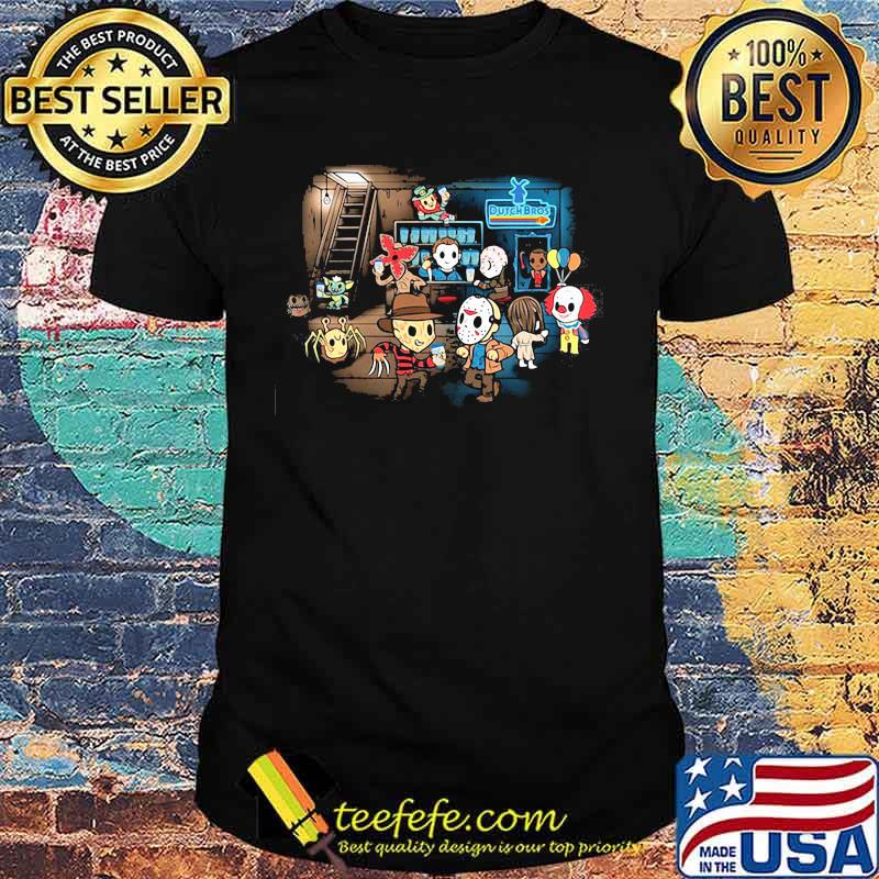 Halloween horror characters bar dutch bros shirt
