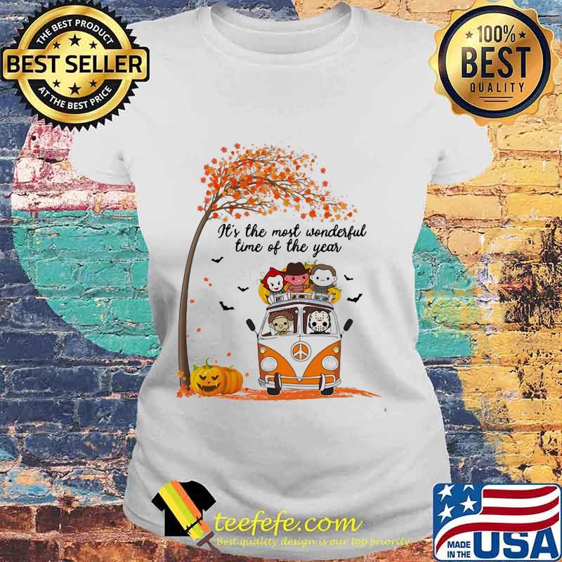 Halloween horror characters chibi riding peace bus it's the most wonderful time of the year maple leaves tree s Laides tee Halloween horror characters chibi riding peace bus it's the most wonderful time of the year maple leaves tree s Laides tee