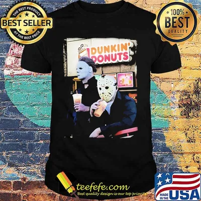Halloween horror characters drinking dunkin donuts shirt