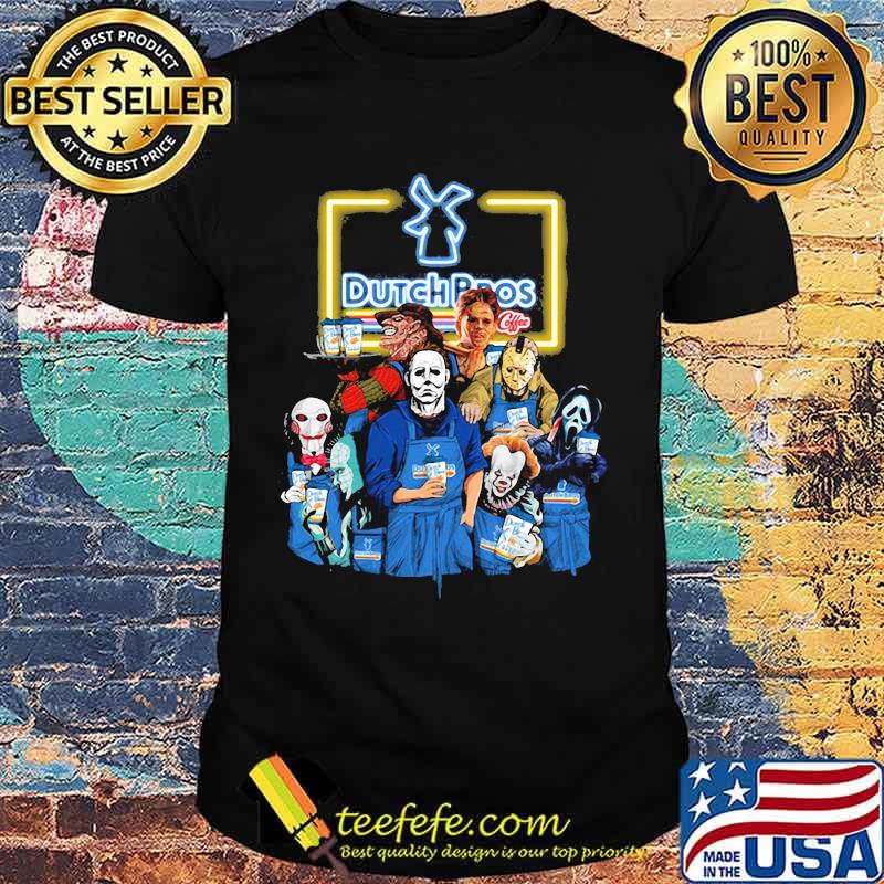 Halloween horror characters drinking dutch bros coffee shirt