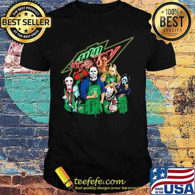 Halloween horror characters drinking mtn dew shirt