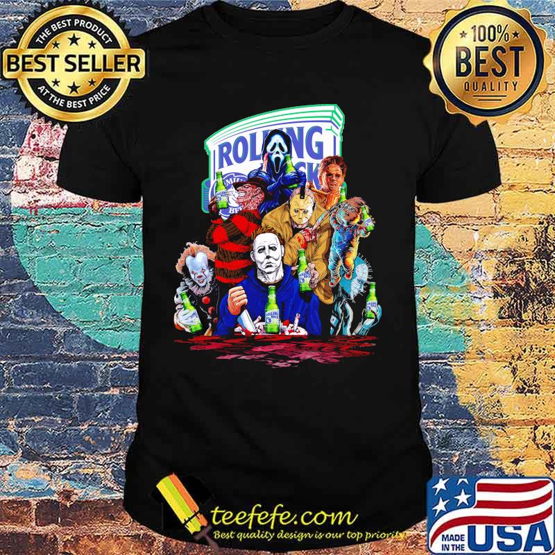 Halloween horror characters drinking rolling rock shirt Halloween horror characters drinking rolling rock shirt