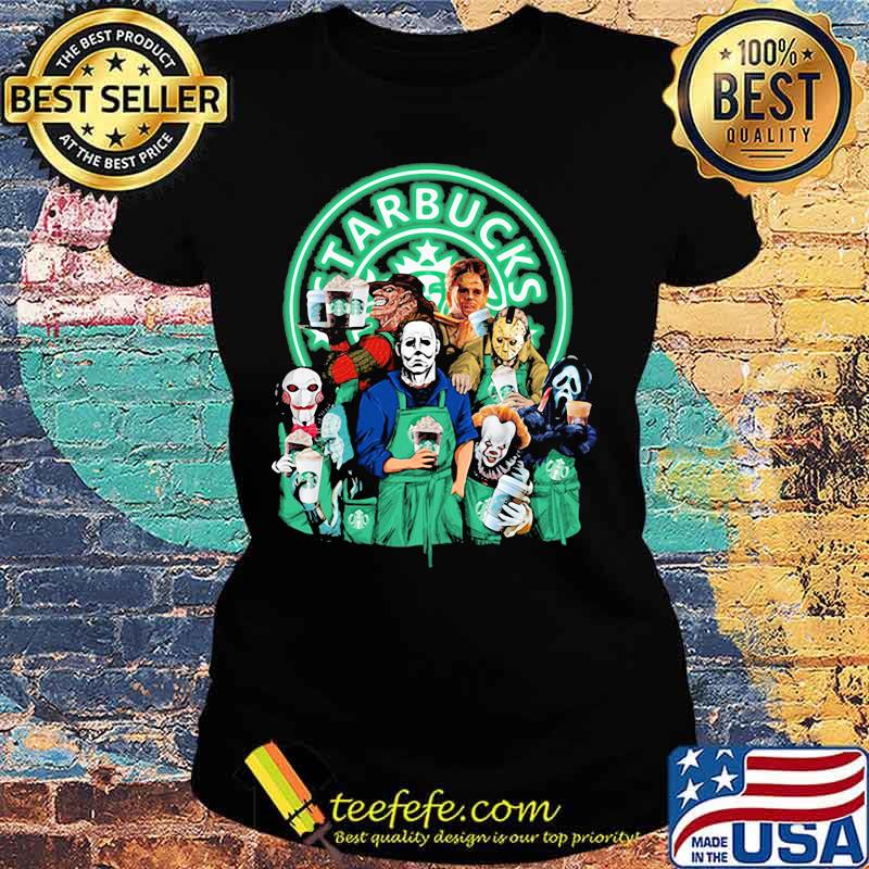 Halloween horror characters drinking starbucks s Ladies tee Halloween horror characters drinking starbucks s Ladies tee