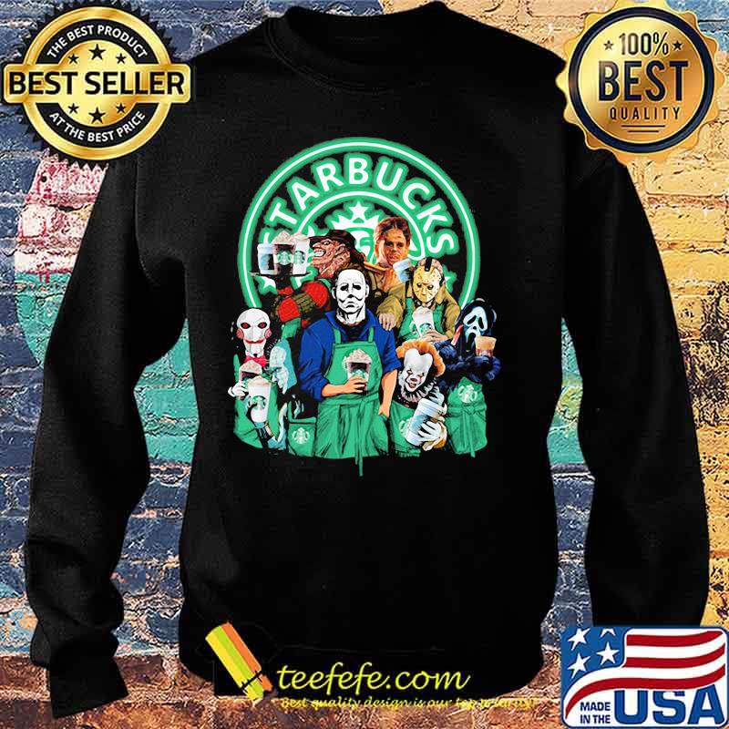 Halloween horror characters drinking starbucks s Sweater Halloween horror characters drinking starbucks s Sweater
