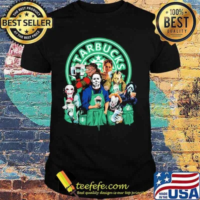 Halloween horror characters drinking starbucks shirt