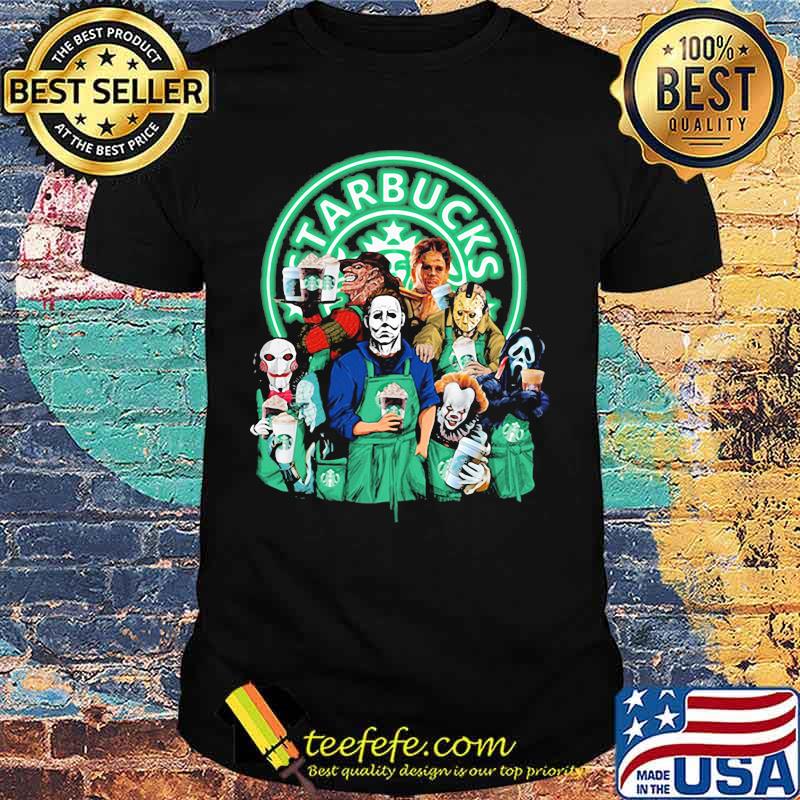 Halloween horror characters drinking starbucks shirt Halloween horror characters drinking starbucks shirt