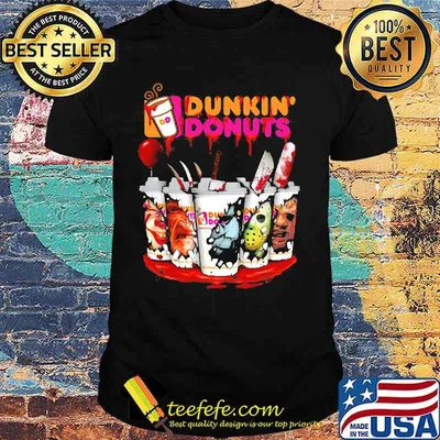 Halloween horror characters dunkin donuts shirt