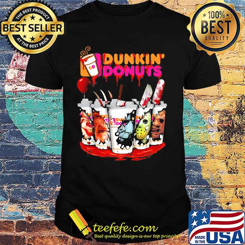 Halloween horror characters dunkin donuts shirt